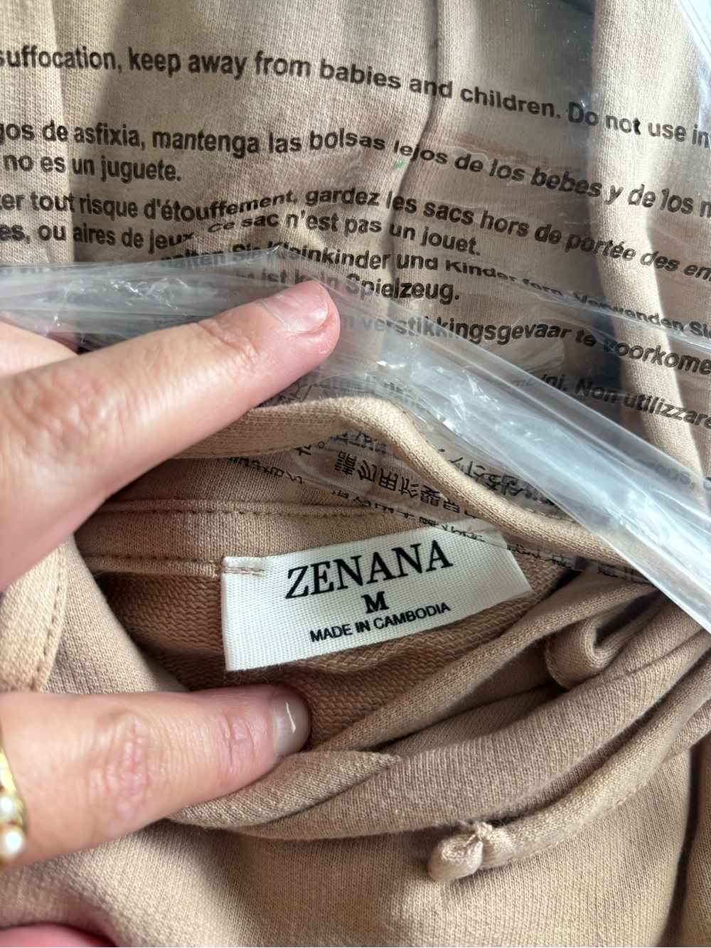Zenana Outfitters Beige Cropped Hoodie 100% COTTON - Picture 3 of 4